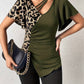 Ruched Leopard Flutter Sleeve T-Shirt