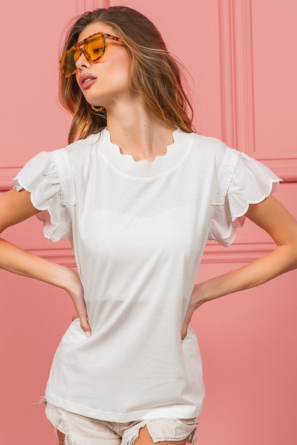 BiBi Scallop Edged Lace Trim Top - Brand BiBi *