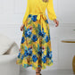 Pleated Printed Surplice Long Sleeve Dress