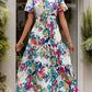 Printed Notched Short Sleeve Midi Dress