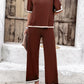 Contrast Trim Round Neck Top and Pants Set