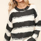 Haptics Striped Contrast Distressed Sweater