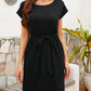 Round Neck Short Sleeve Tie Waist Mini Tee Dress