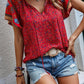Printed Tie Neck Short Sleeve Blouse