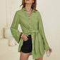 Collared Neck Long Sleeve Mini Shirt Dress