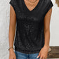 Sequin V-Neck Cap Sleeve Top
