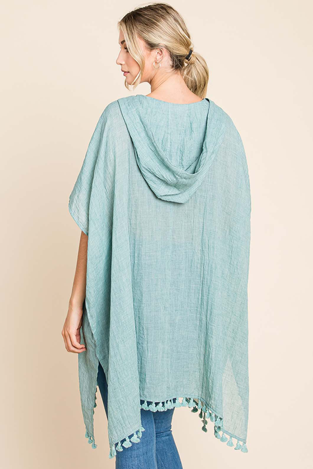 Cotton Bleu by Nu Label Tassel Hem Hooded Mint Cover Up