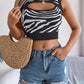 Cutout Animal Print Round Neck Tank