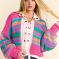 Contrast Striped Open Front Long Sleeve Cardigan