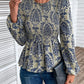 Peplum Printed Round Neck Long Sleeve Blouse