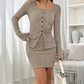 Square Neck Button Up Long Sleeve Top and Skirt Set