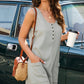 Waffle-Knit Half Button Sleeveless Romper with Pockets