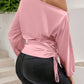 Drawstring One Shoulder Long Sleeve Blouse