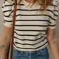 Striped Round Neck Puff Sleeve Knit Top
