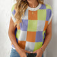 Mandy Checkered Round Neck Cap Sleeve Knit Top