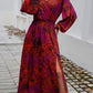 Devine Split Printed Surplice Long Sleeve Midi Dress