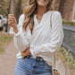 Openwork Notched Flounce Sleeve Blouse