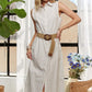 ADORA Striped Button Down Sleeveless Midi Dress