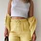 Full Size Texture Button Up Shirt and Drawstring Shorts Set