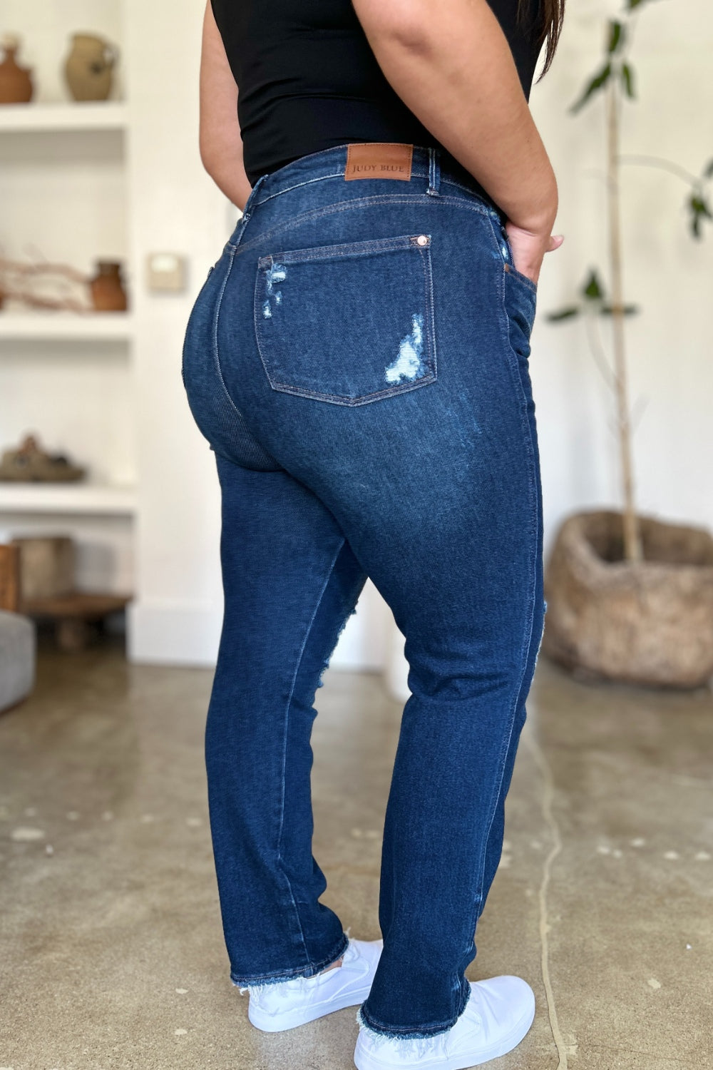 Judy Blue Full Size High Waist Rigid Magic Heavy Destroy Straight Jeans *