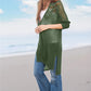 Openwork Side Slit Open Front Long Sleeve Cardigan