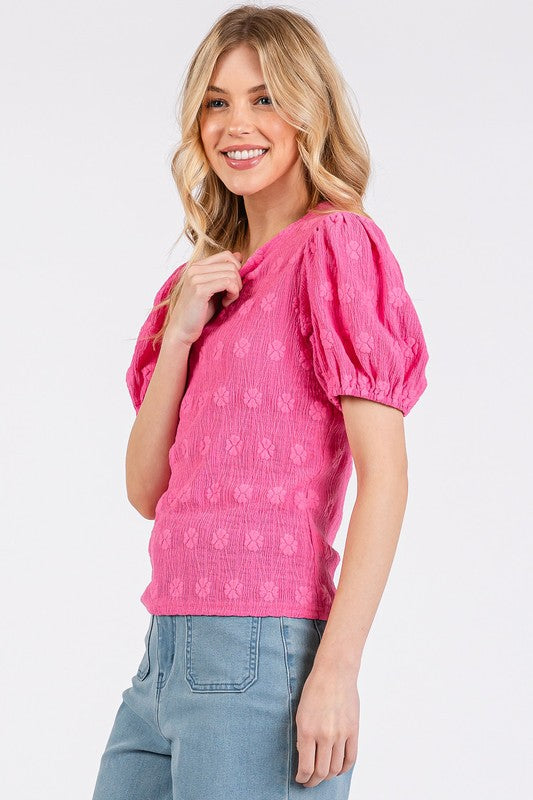 Mittoshop Flower Pattern Round Neck Short Sleeve Top *