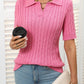 Mandy Cable Knit Johnny Collar Half Sleeve Sweater