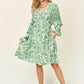 Double Take Full Size Printed Ruched Balloon Sleeve Dress