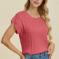 Double Take Full Size Cable-Knit Round Neck Short Sleeve Sweater