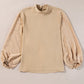 Swiss Dot Mock Neck Balloon Sleeve Blouse
