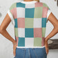 Mandy Checkered Round Neck Cap Sleeve Knit Top