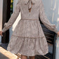 Frill Printed Mock Neck Long Sleeve Mini Dress