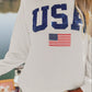 US Flag White Corded Long Sleeve Sweatshirt