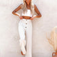 Full Size Decorative Button High Waist Pants