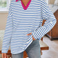Lovelet Striped Johnny Collar Long Sleeve T-Shirt