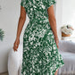 Tied Pleated Printed Short Sleeve Dress