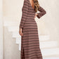 Slit Striped Round Neck Midi Dress