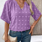 Swiss Dot Notched Half Sleeve Blouse