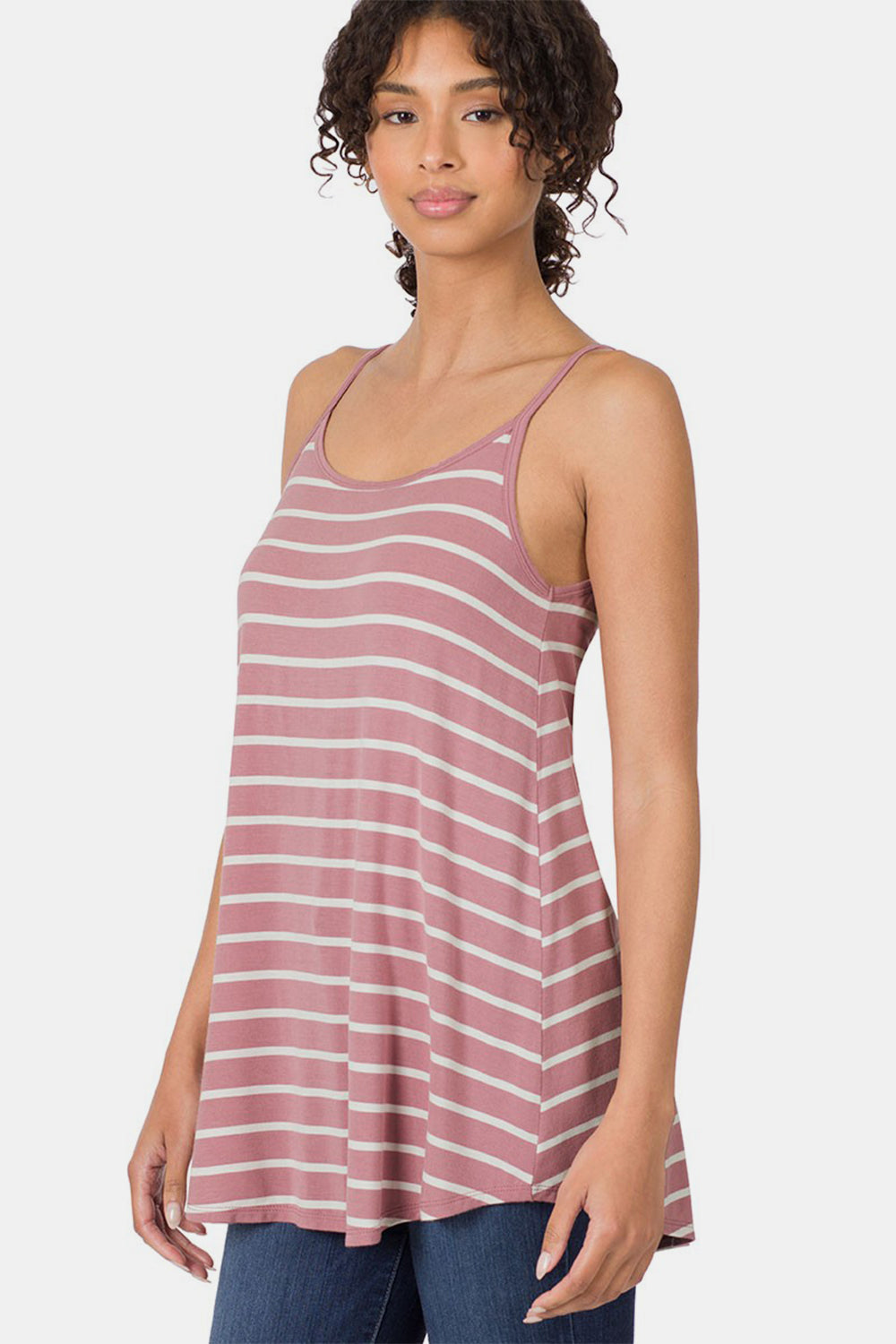 Zenana LT Rose and Ivory Striped Curved Hem Cami