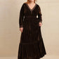 Plus Size Lace Detail V-Neck Long Sleeve Midi Dress