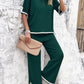 Contrast Trim Round Neck Top and Pants Set