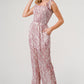 GeeGee Printed Tie Shoulder Wide Leg Jumpsuit