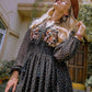 Embroidered Polka Dot Tie Neck Long Sleeve Midi Dress