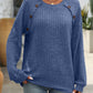 Full Size Decor Button Long Sleeve Ribbed T-Shirt
