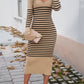Striped V-Neck Long Sleeve Sweater Dress