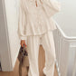 Tie Neck Balloon Sleeve Top and Pants Set