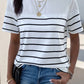 Decorative Button Striped Short Sleeve T-Shirt