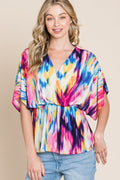 BOMBOM Printed Surplice Peplum Blouse *