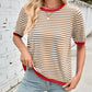 Lovelet Striped Contrast Round Neck Half Sleeve Knit Top