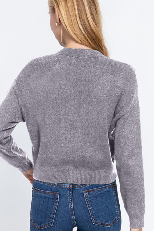 ACTIVE BASIC V-Neck Button Up Long Sleeve Knit Cardigan *